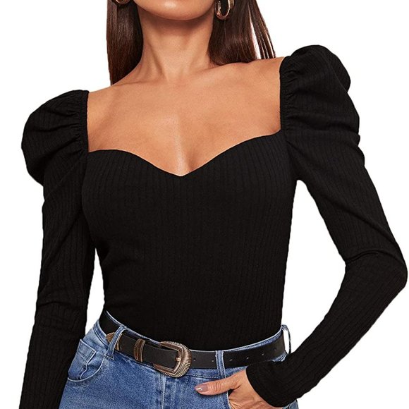 Women's Elegant Square Neck Puff Long Sleeve - Picture 5 of 6